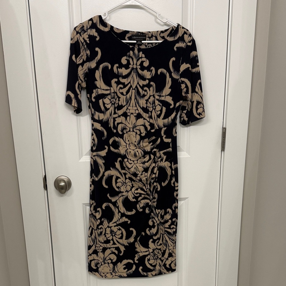 Connected Apparel Black and Tan Midi Dress